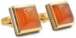 Onore Butoni clasici, Onore, auriu si portocaliu, inox si piatra semipretioasa, 2 x 2 cm, model patrat cu detalii Buton camasa