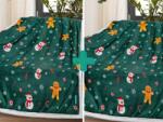  HÓEMBER ÉS GINGERBREAK 2db karácsonyi sötétzöld bárány takaró mikroplüss 160x200 cm