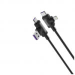 XO NB237 4 az 1-ben 2xUSB-C - USB-A - Lightning kábel 1m fekete (128981)