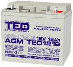 TED Electric Acumulator TED002815, AGM VRLA 12V 19A High Rate, 181mm x 76mm x167mm, F3 (AC.TD.12V.BK1.19.0001)