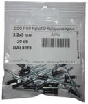  EcoPop nyitott D-fejű popszegecs 3, 2x8 RAL8019 (20 db) (ZIP702)