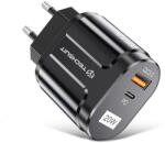 Techsuit - Prémium hálózati töltő - USB-A, QC 3.0, USB-C, 20 W - Fekete