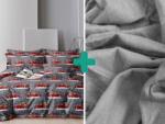  2x lenjerie de pat din microfibră HAPPY PAW-LIDAYS gri + cearșaf de tricot 180x200 cm gri deschis Lenjerie de pat