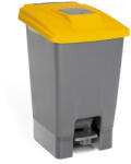 PLANET Szelektív hulladékgyűjtő konténer, műanyag, pedálos, fém színű, sárga, 100L (ALUP212S)