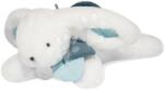 Doudou Iepuraș de pluș Happy Pop Doudou et Compagnie alb-albastru 25 cm în ambalaj cadou cu moț de la 0 luni (DC3737)