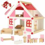  Casa de păpuși din lemn alb și roz + mobilier 36cm (KX4351) Casuta papusi