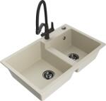 Mexen Tomas, 2 kamrás gránit mosogató 800x500x190 mm és konyhai csaptelep Duo, bézs, 6516-69-671701-70-B (6516-69-671701-70-B)