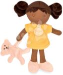 Doudou Păpușă pentru bebeluși Mrs Vanilla My First Doll Jolijou 21 cm în rochie roz cu cățeluș din material delicat textil de la 0 luni (JJ6005) Papusa