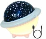 Ideas4comfort hordozható mini UFO éjszakai lámpa LED-ekkel és projektorral gyerekeknek, 3 állítható fényszín, 3 vetítőfólia, USB újratölthető, fehér (i4cUFOminiWh)