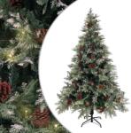 vidaXL zöld-fehér PVC és PE megvilágított karácsonyfa tobozzal 120 cm (3094563)