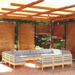 vidaXL Set mobilier grădină cu perne, 13 piese, gri, lemn masiv pin (3097234) - comfy