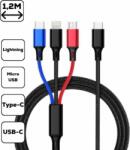 Cellect USB-C apa - USB-C/Lightning/Micro-USB apa töltő kábel - Fekete (1.2m) (5999112876120)