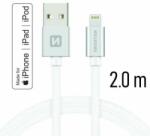 SWISSTEN - Cablu de date și încărcare cu acoperire textilă, USB/lightning MFI, 2 m argintiu/alb (71524303)