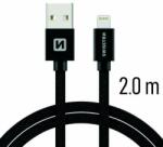 SWISSTEN - Cablu de date și încărcare cu acoperire textilă, USB/fulger, 2 m negru (71523301)