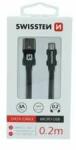 SWISSTEN - Cablu de date și încărcare cu acoperire textilă, USB/micro USB, 0, 2 m negru (71522101)