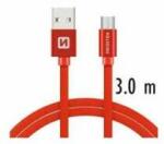 SWISSTEN - Cablu de date și încărcare cu acoperire textilă, USB/micro USB, 3 m roșu (71527301)