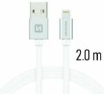 SWISSTEN - Cablu de date și încărcare cu acoperire textilă, USB/fulger, 2 m argintiu/alb (71523303)