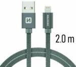 SWISSTEN - Cablu de date și încărcare cu acoperire textilă, USB/fulger, 2 m gri (71523302)
