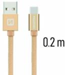 SWISSTEN - Cablu de date și încărcare cu acoperire textilă, USB/USB-C, 0, 2 m auriu (71521104)