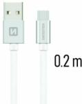 SWISSTEN - Cablu de date și încărcare cu acoperire textilă, USB/USB-C, 0, 2 m argintiu/alb (71521103)