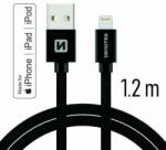 SWISSTEN - Cablu de date și încărcare cu acoperire textilă, USB/lightning MFI, 1, 2 m negru (71524201)