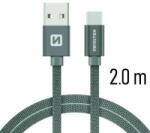SWISSTEN - Cablu de date și încărcare cu acoperire textilă, USB/USB-C, 2 m gri (71521302)