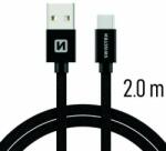 SWISSTEN - Cablu de date și încărcare cu acoperire textilă, USB/USB-C, 2 m negru (71521301)