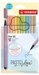 STABILO Set de stilouri, 1 mm, STABILO "Pen 68 Pastellove", 12 culori diferite (6812-7-7)