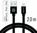 SWISSTEN - Cablu de date și încărcare cu acoperire textilă, USB/lightning MFI, 2 m negru (71524301)