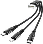 hoco. Cablu de Incarcare 3in1 USB-A la Lightning, Type-C, Micro-USB 12W, 2.4A, 0.25m - Hoco Harbor (X47) - Black (KF239235) - 24mag