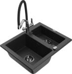 Mexen Carlos, 1, 5 kamrás gránit mosogató 582x475x177 mm és Duo mosogató csaptelep, fekete-ezüst metál, 6518-73-671701-07-B (6518-73-671701-07-B)
