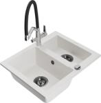 Mexen Carlos, 1, 5 kamrás gránit mosogató 582x475x177 mm és Duo mosogató csaptelep, fehér, 6518-20-671701-07-B (6518-20-671701-07-B)