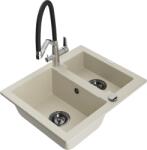 Mexen Carlos, 1, 5 kamrás gránit mosogató 582x475x177 mm és Duo mosogató csaptelep, bézs, 6518-69-671701-07-B (6518-69-671701-07-B)