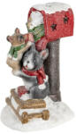 Clayre & Eef Kerámia LED-es postaládás karácsonyi dekorfigura kutyákkal, 22x19x35cm