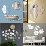MyStyle Set Oglinzi Design Hexagon Silver M Size Silver - Oglinzi Decorative Acrilice - Luxury Home 10 bucati/set