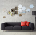 MyStyle Set Oglinzi Acrilice Design Hexagon - Oglinzi Decorative XXL Size Silver Luxury Home 12 bucati/set