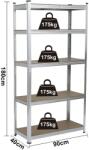 Plus Mobilier Raft metalic Extra zincat 180x90x40 cm cu 5 polite MDF, 175 kg/polita, montaj fara suruburi, (garantie 7 ani) gri 5 Raft metalic 175 kg 900x400x1800 Otel Uz industrial (61004194) Dulap arhivare