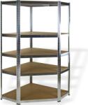 Plus Mobilier Raft metalic de colt Extra zincat 180x90x40x70 cm cu 5 polite MDF, 175 kg/polita, montaj fara suruburi, (garantie 7 ani) gri 5 Raft metalic 175 kg 900x400x1800 Otel Uz industrial (61004196) Dulap arhivare