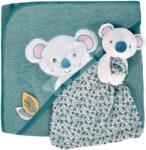 Doudou et Compagnie Törölköző kapucnival legkisebbeknek Yoca le Koala Doudou et Compagnie plüss koalával dédelgetéshez kék 80*80 cm 0 hó-tól (DC3954)
