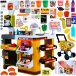 Majlo Toys Supermarket gyermekbolt hűtőszekrénnyel és bevásárlókosárral - 65 darabos
