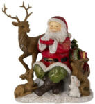 Clayre & Eef Mikulás szarvassal karácsonyi dekorfigura, 18x13x19cm
