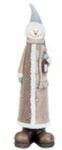 Clayre & Eef Kerámia karácsonyi dekorfigura, álló hóember kabátban, 14x11x54cm