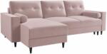 MICADONI Leona 225 cm-es rózsaszín bársony sarok kanapéágy, fekete talppal, balra/jobbra (MIC_CORF_2_A3_LEONA4)