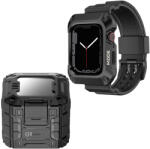 UIQ Set Carcasa Metal + Curea ceas UIQ, compatibila cu Apple Watch 4 5 6 SE SE 2, 44mm, Negru - ES00815