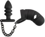 Black Velvets Cock Cage with Butt Plug - superlove