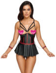 Cottelli Collection Bondage Longline Bra & Crotchless Thong Matte Look Set 2221330 Black 85C/XL
