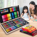 AVEX Set 180 piese pentru desen pentru copii sau adulti, creioane colorate, vopsele si markere, cu geanta de transport din LEMN MASIV, model AVX-WT-ART-10 (AVX-WT-ART-10)