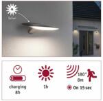 Paulmann 94341 Outdoor solar Kiran kültéri fali lámpa, fehér, 3000K melegfehér, beépített LED, 400 lm, IP44 (94341)