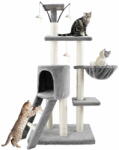  MUVU Szürke macskakaparó, 5 szintes, fekvőhellyel és házikóval