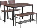  Asztalkészlet 2 székkel és paddal MDF / fém, 110x70x76 cm, fekete (835-371)